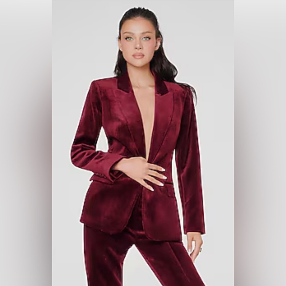 Express Rich Burgundy Velvet Corduroy Long Slim Blazer